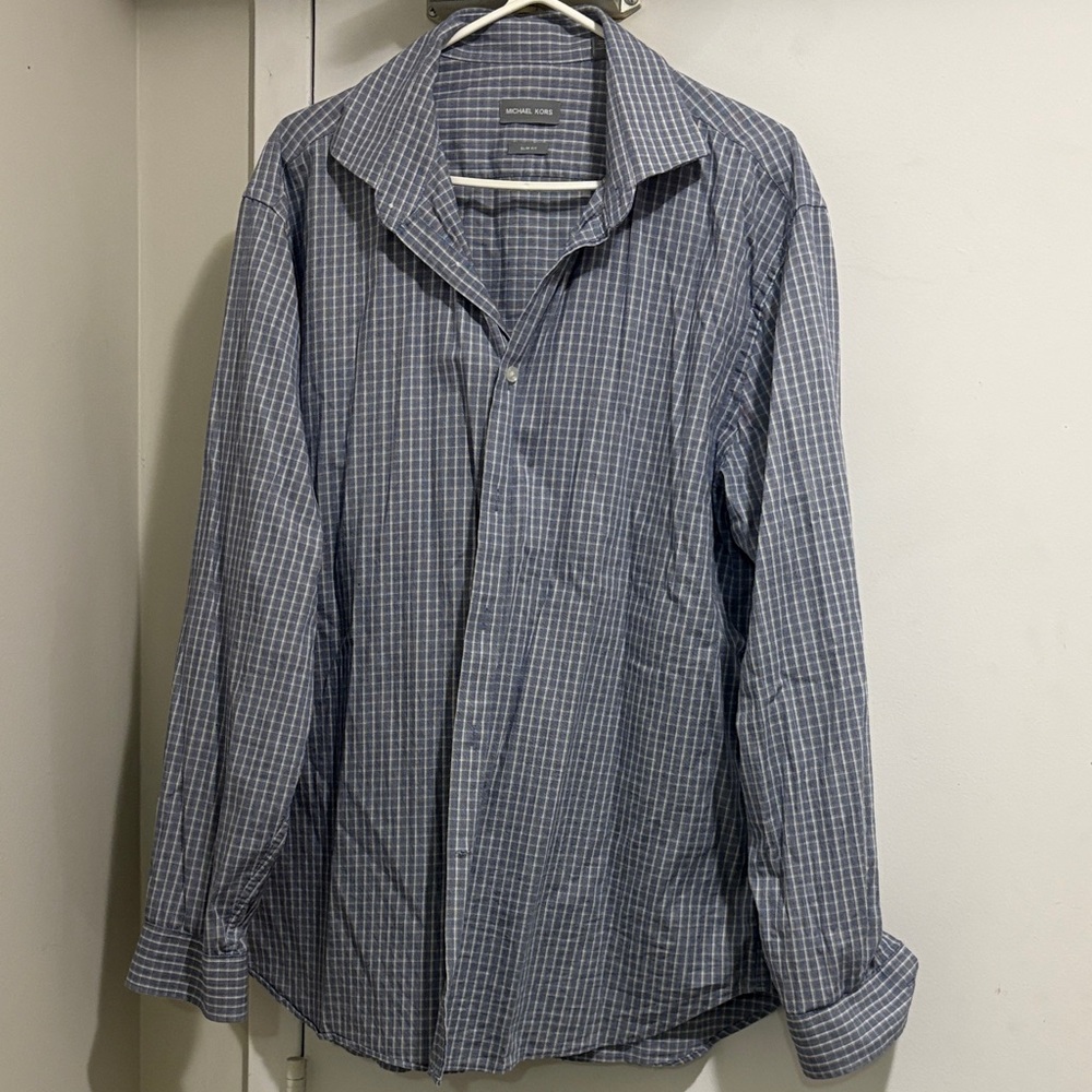 Michael Kors Blue Checkered Button Down Shirt